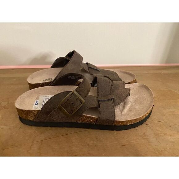 Cliffs Calista size 6 Sandals Brown Double Strap Buckle Cork Footbed Retro Chic - Picture 1 of 7
